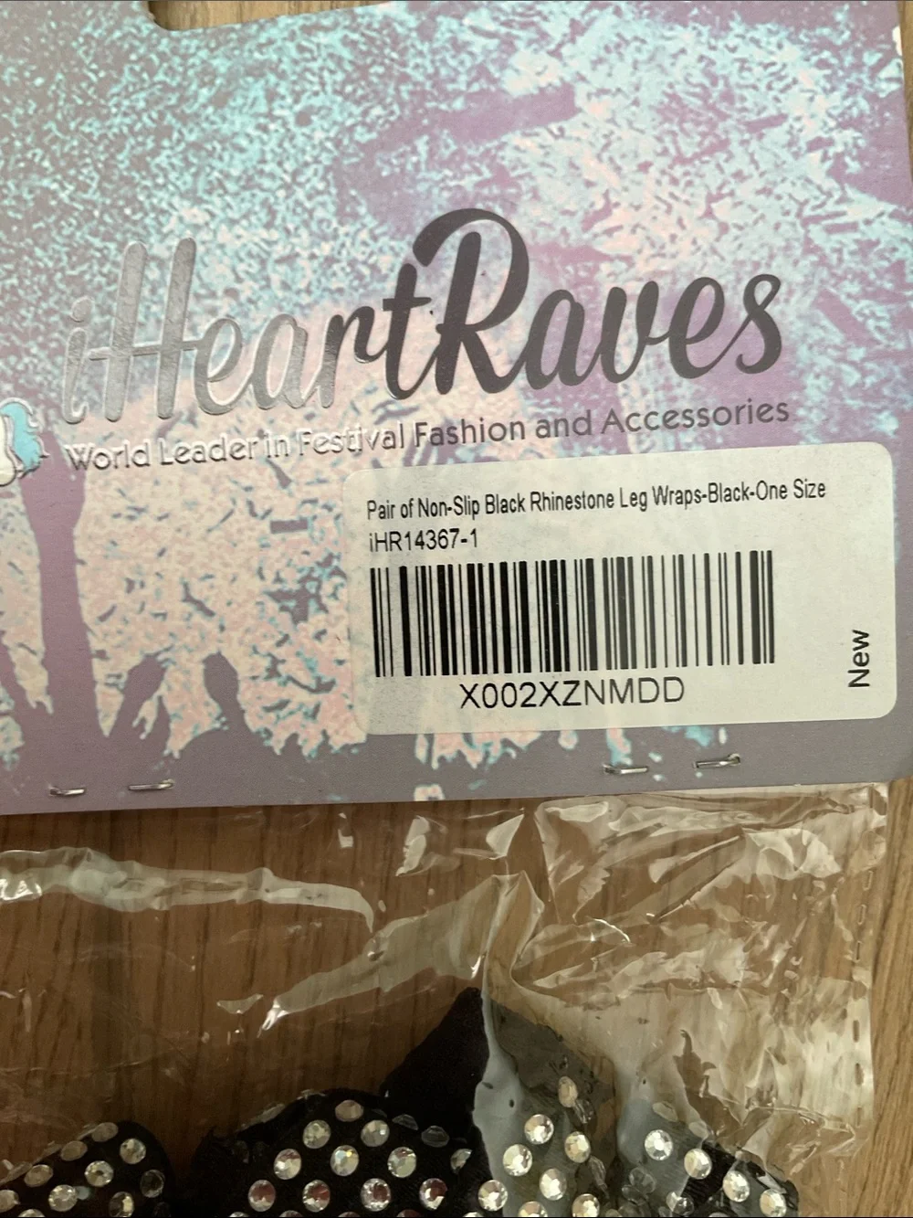 NWT IHeartRaves Non Slip Black Rhinestone Leg Wraps OS Gothic Festival Y2K Pop